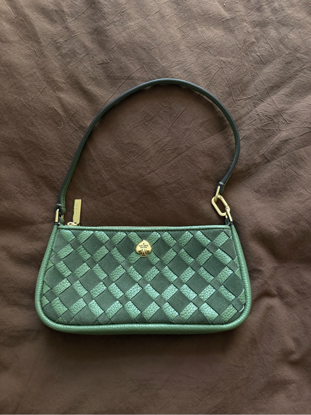 Kate Spade Green Woven Leather Mini Shoulder Bag